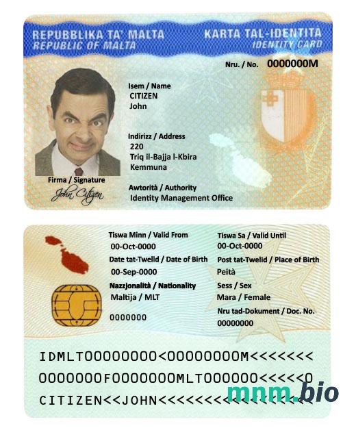 Szablon dowodu osobistego Malty w PSD, w pełni edytowalny